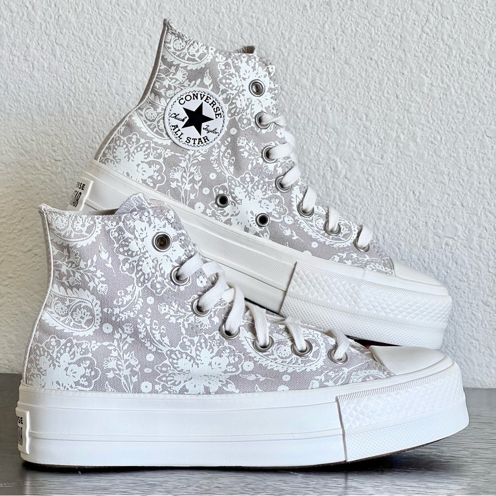 Converse Lift Platform Hi Top 'Fall Florals' White Beige Size 5.5